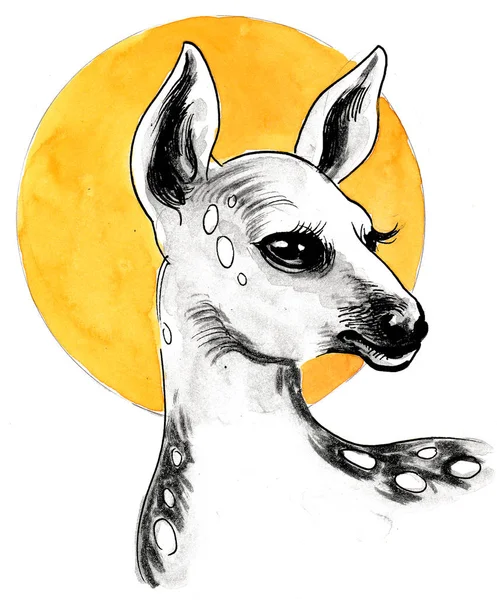 赤ちゃん鹿の肖像画 水彩画による — ストック写真
