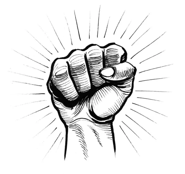 Strong Fist Ink Black White Drawing — Stock Photo, Image