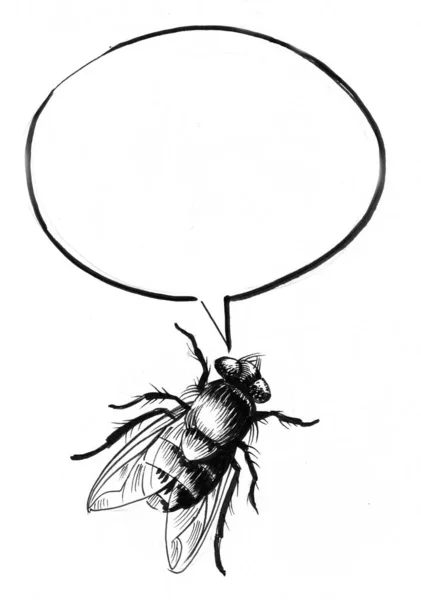 Μιλώντας Μύγα Μελάνι Ασπρόμαυρο Σχέδιο — Φωτογραφία Αρχείου