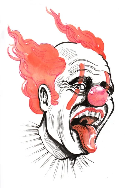 Lachender Clown Tusche Und Aquarellillustration — Stockfoto