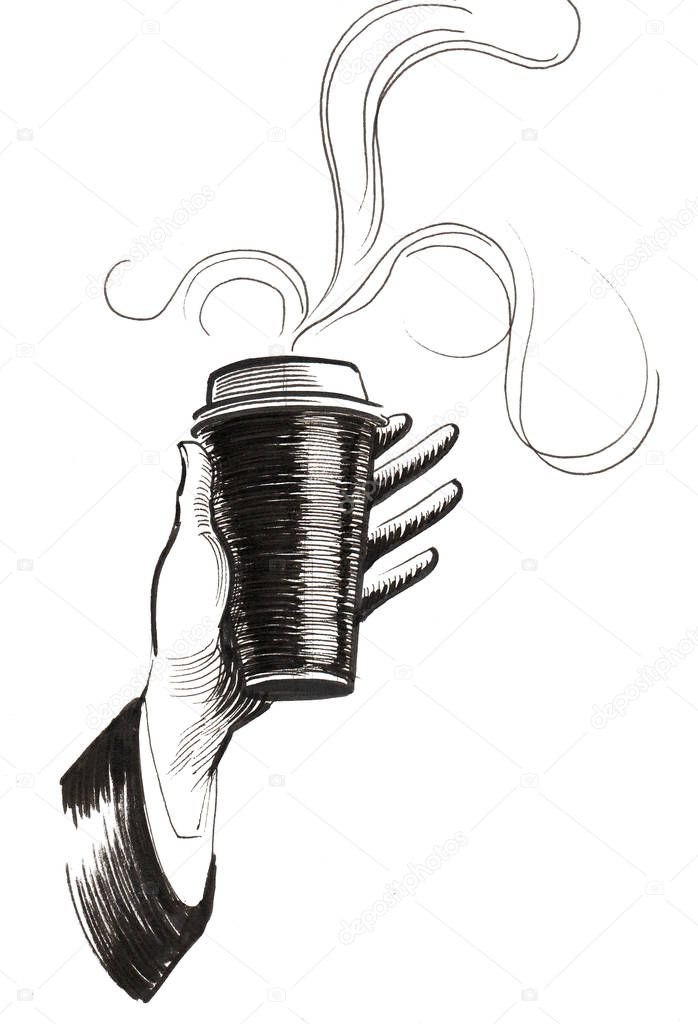 Hand Holding A Cup Of Coffee Ink Black And White Drawing Larastock Hand Holding A Cup Of Coffee Ink Black And White Drawing Larastock