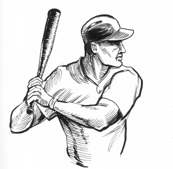 Baseballspelare Bläck Svart Och Vitt Ritning — Stockfoto