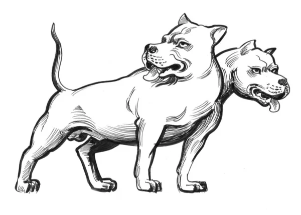 Cerberus Dog Ink Black White Drawing — Stock Photo, Image