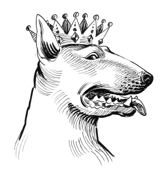 Royal Bull Terrier Coroa Tinta Desenho Preto Branco — Fotografia de Stock