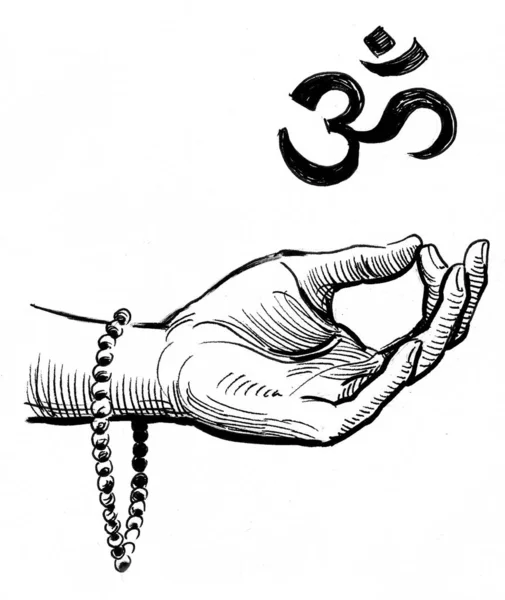 Hand Making Sign Ink Black White Drawing — Stock Photo, Image