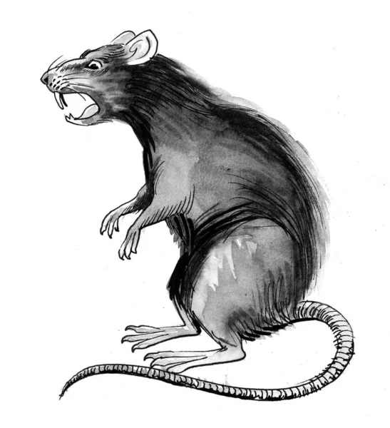 愤怒的老鼠墨水和水彩画 — 图库照片