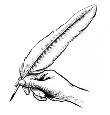 Tükenmez kalemle el yazısı. Mürekkep siyah beyaz çizim