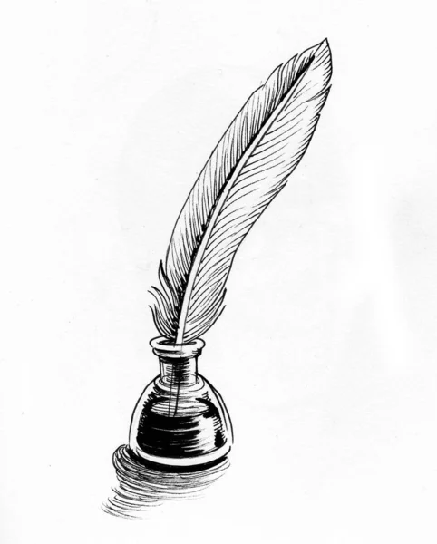 Quill Pen Ink Black White Drawing — Stock Photo, Image