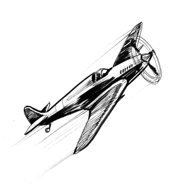 Military World War Plane Ink Black Whiter Sketch — Stock Photo, Image