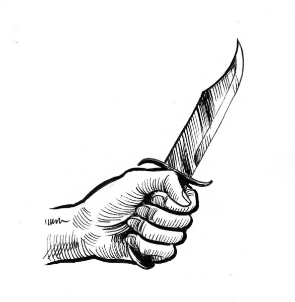 Cuchillo Mano Dibujo Blanco Negro Tinta —  Fotos de Stock