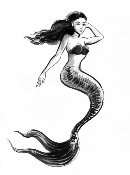 Hermosa Sirena Ilustración Tinta Acuarela —  Fotos de Stock