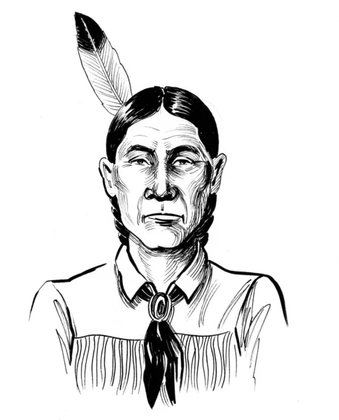 Indian Chief Ink Black White Sketch — Stock Photo, Image