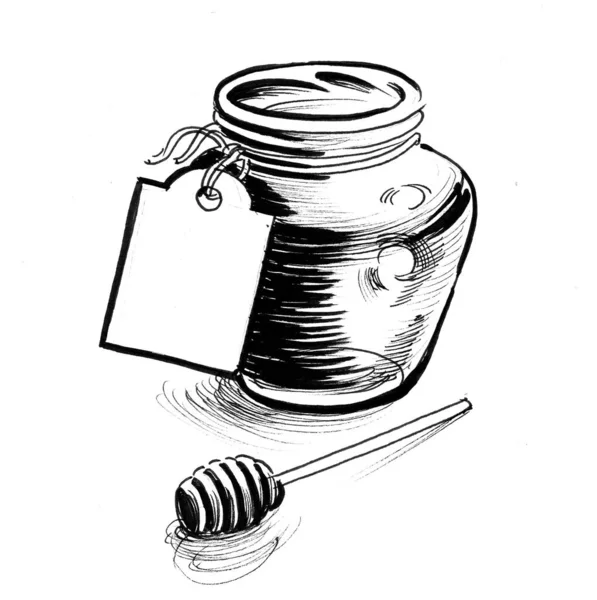 Honey Jar Ink Black White Drawing — Stock Photo, Image