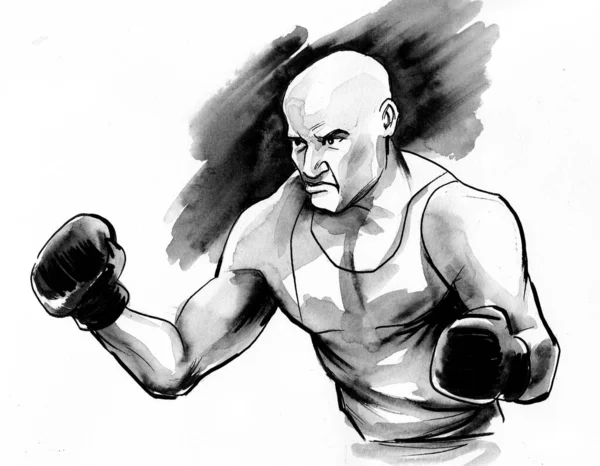 Boxing Athlete Ink Watercolor Drawing — Stock Photo, Image