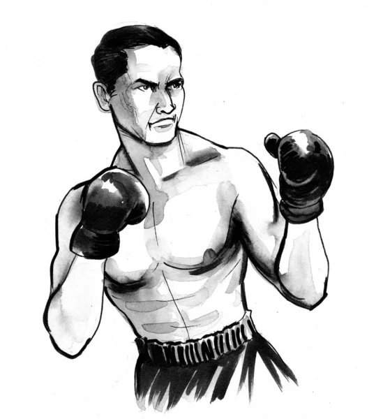 ボクシングマン 墨と白のドローイング — ストック写真