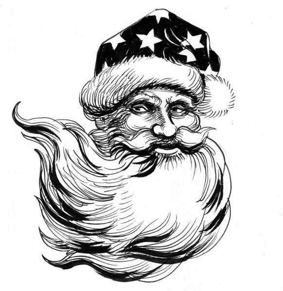 Санта Клаус Чернила Черно Белые — стоковое фото