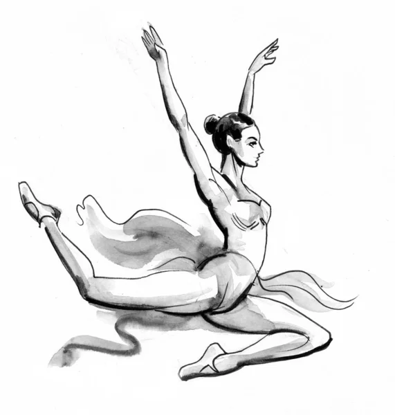 Ballerine Dansante Encre Dessin Noir Blanc — Photo