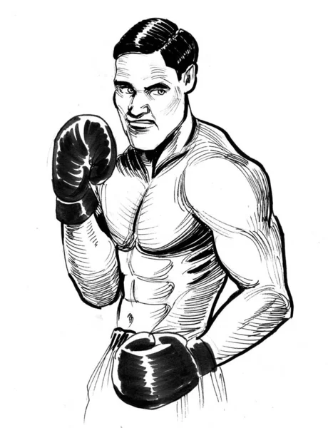 Homem Boxe Tinta Desenho Preto Branco — Fotografia de Stock