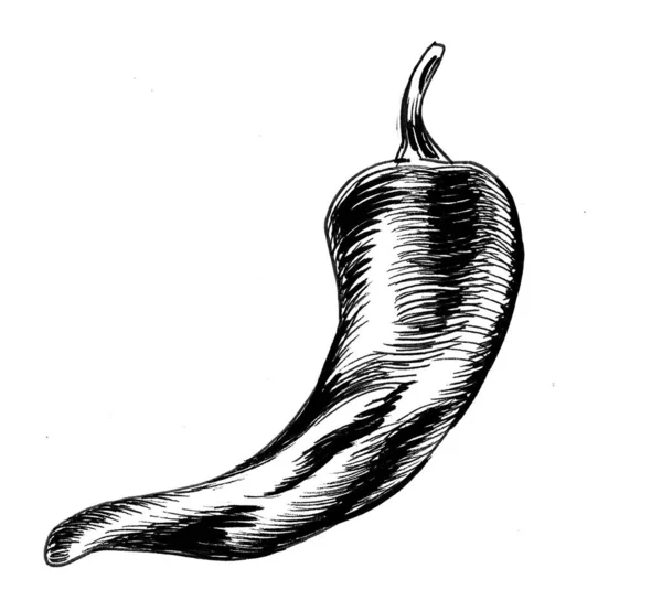Red Hot Chili Pepper Ink Black White Drawing — Stock Photo, Image