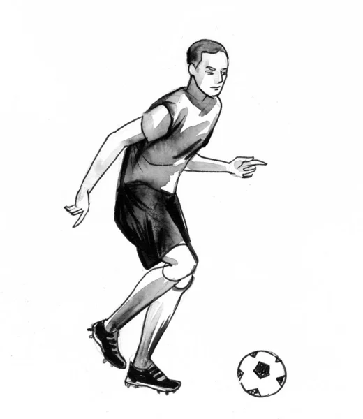 Homem jogando futebol ilustração, jogador de futebol desenho esboço, jogar  futebol, tinta, esporte, monocromático png