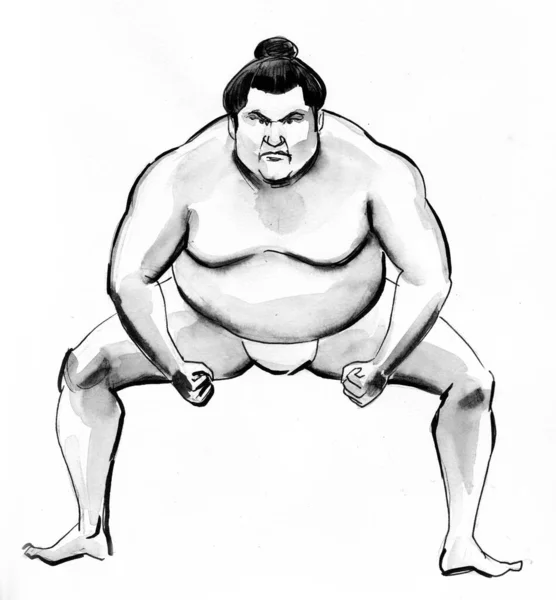 日本相撲の力士 墨と白のドローイング — ストック写真