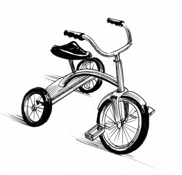 Trehjuling För Barn Bläck Svart Och Vitt Ritning — Stockfoto