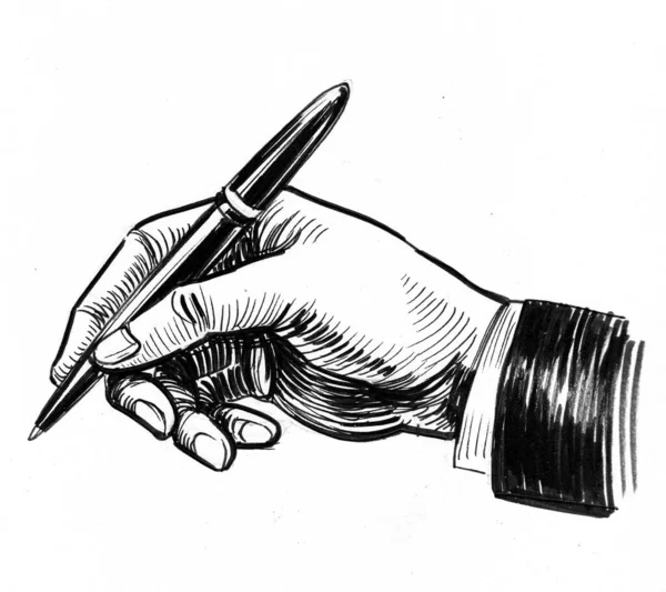 Escritura Mano Con Bolígrafo Dibujo Blanco Negro Tinta — Foto de Stock