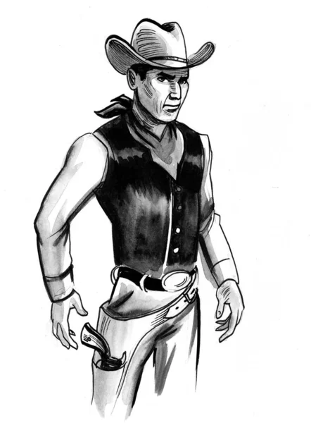 Personnage Cow Boy Prêt Tirer Encre Dessin Noir Blanc — Photo