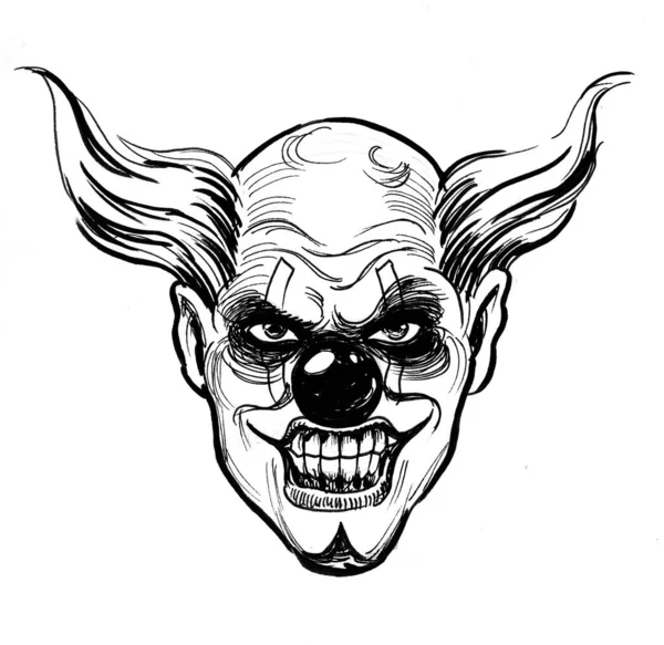 Cara Payaso Malvado Dibujo Blanco Negro Tinta —  Fotos de Stock