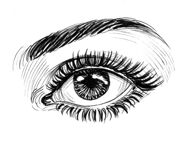 Beautiful Female Eye Ink Black White Drawing — Stock Photo, Image