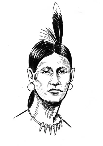 American Native Ink Black White Drawing — Stock Photo, Image