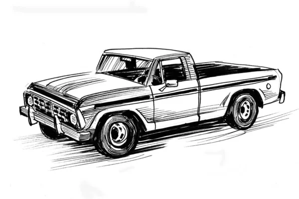 Viejo Camión Americano Dibujo Blanco Negro Tinta — Foto de Stock