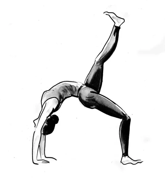 Mujer Bonita Haciendo Ejercicio Yoga Dibujo Tinta Acuarela —  Fotos de Stock