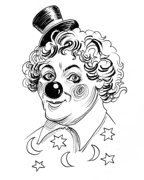 Clown Gezicht Inkt Zwart Wit Tekening — Stockfoto