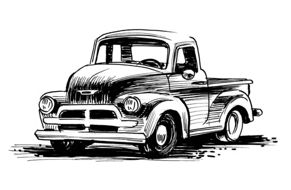 Vintage Amerikansk Lastbil Bläck Svart Och Vitt Ritning — Stockfoto