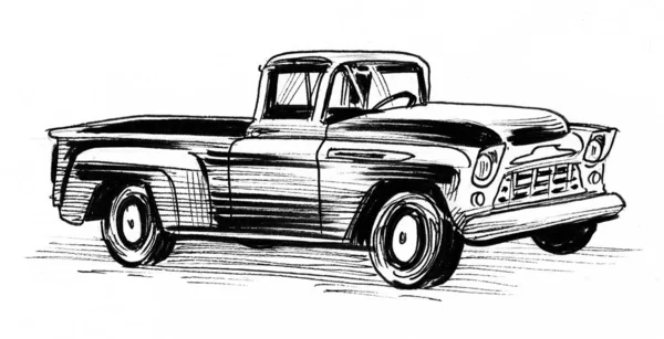 ヴィンテージアメリカのトラック 墨と白のドローイング — ストック写真