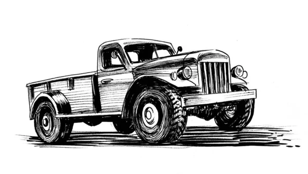 Вінтажний Американський Фургон Чорно Білий Малюнок — стокове фото
