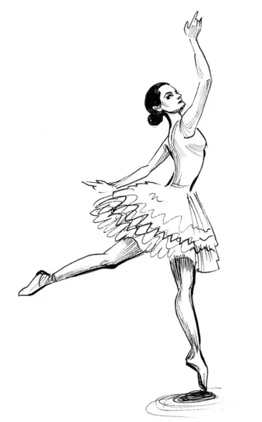 Ballerina Danzante Inchiostro Disegno Bianco Nero — Foto Stock