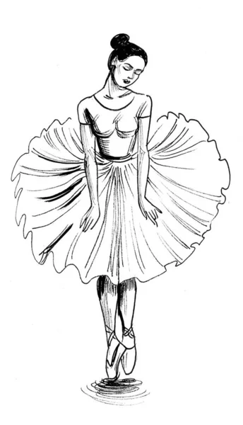 Mooie Ballerina Inkt Zwart Wit Tekening — Stockfoto