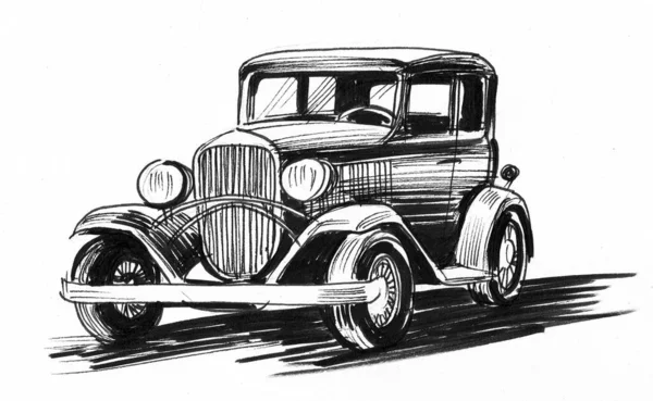 Retro Automobile Ink Black White Drawing — Stock Photo, Image
