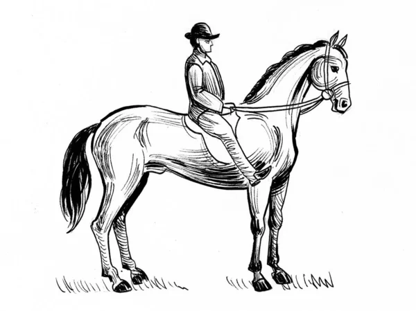 Gentiluomo Che Cavalca Cavallo Inchiostro Disegno Bianco Nero — Foto Stock