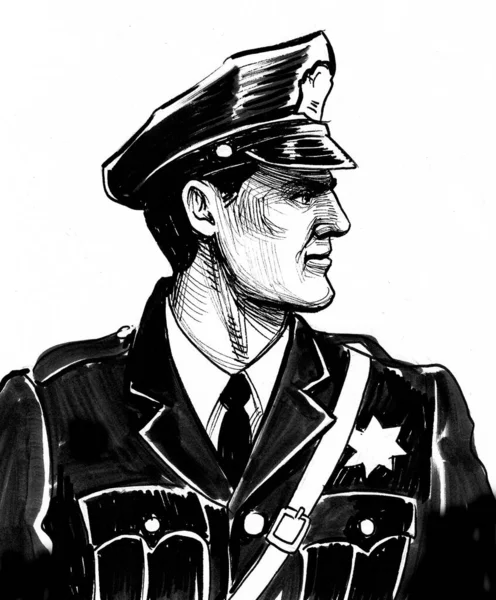 Oficial Polícia Americano Tinta Desenho Preto Branco — Fotografia de Stock