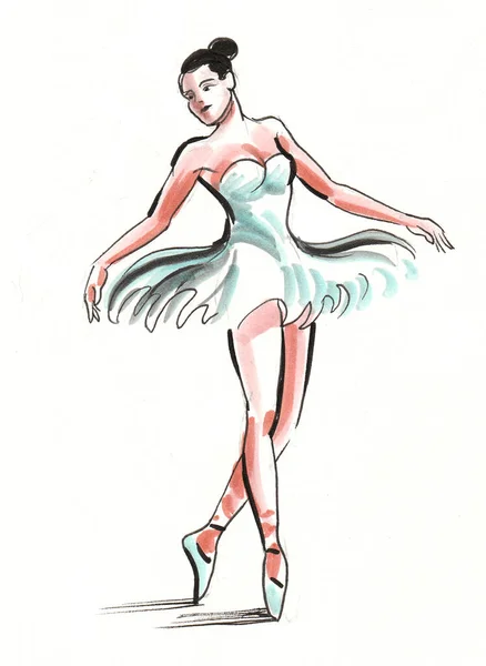 Ballerine Dansante Dessin Encre Aquarelle — Photo