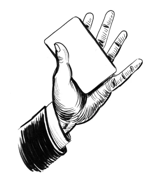 Рука Игральной Картой Чернила Черно Белые — стоковое фото