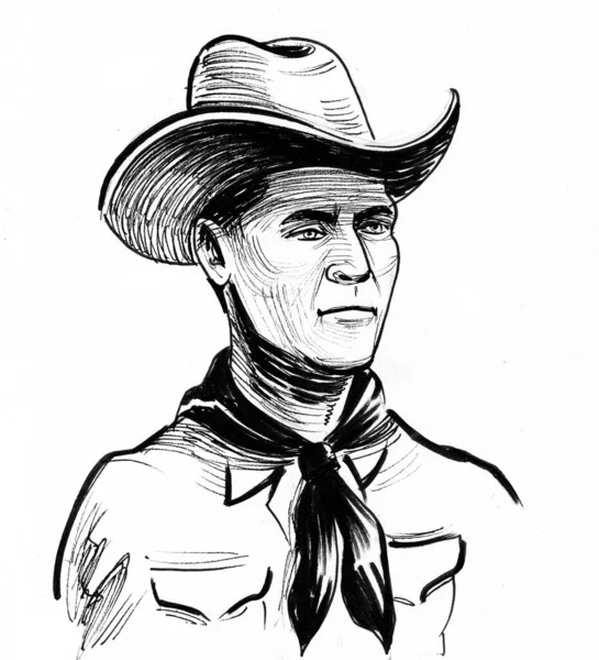 Personnage Cow Boy Encre Dessin Noir Blanc — Photo