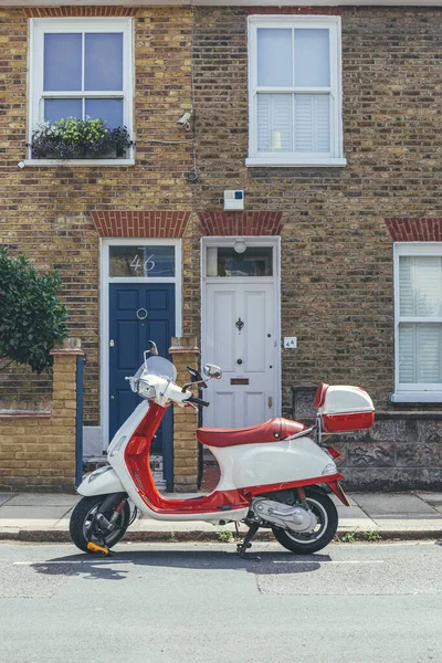 London Red White Vespa Scooter Has Been Known Painted Pressed — Stock Photo, Image