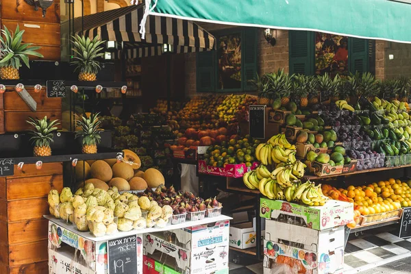 Tel Aviv Israel Čerstvé Ovoce Zelenina Dřevěných Bednách Prodeji Místním — Stock fotografie