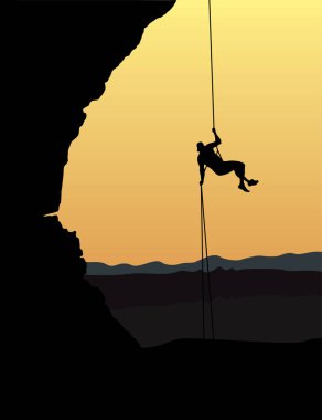 Kaya tırmanışı, rappeling vektör siluet.