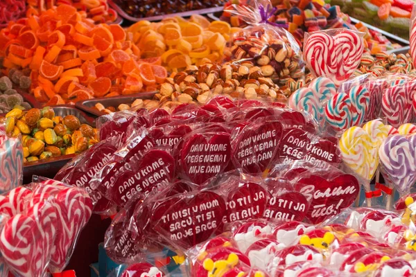 Sales of traditional Christmas sweets on fair.