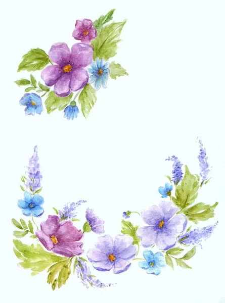 Квітковий акварельний каркас. Шаблон для листівки або запрошення — стокове фото